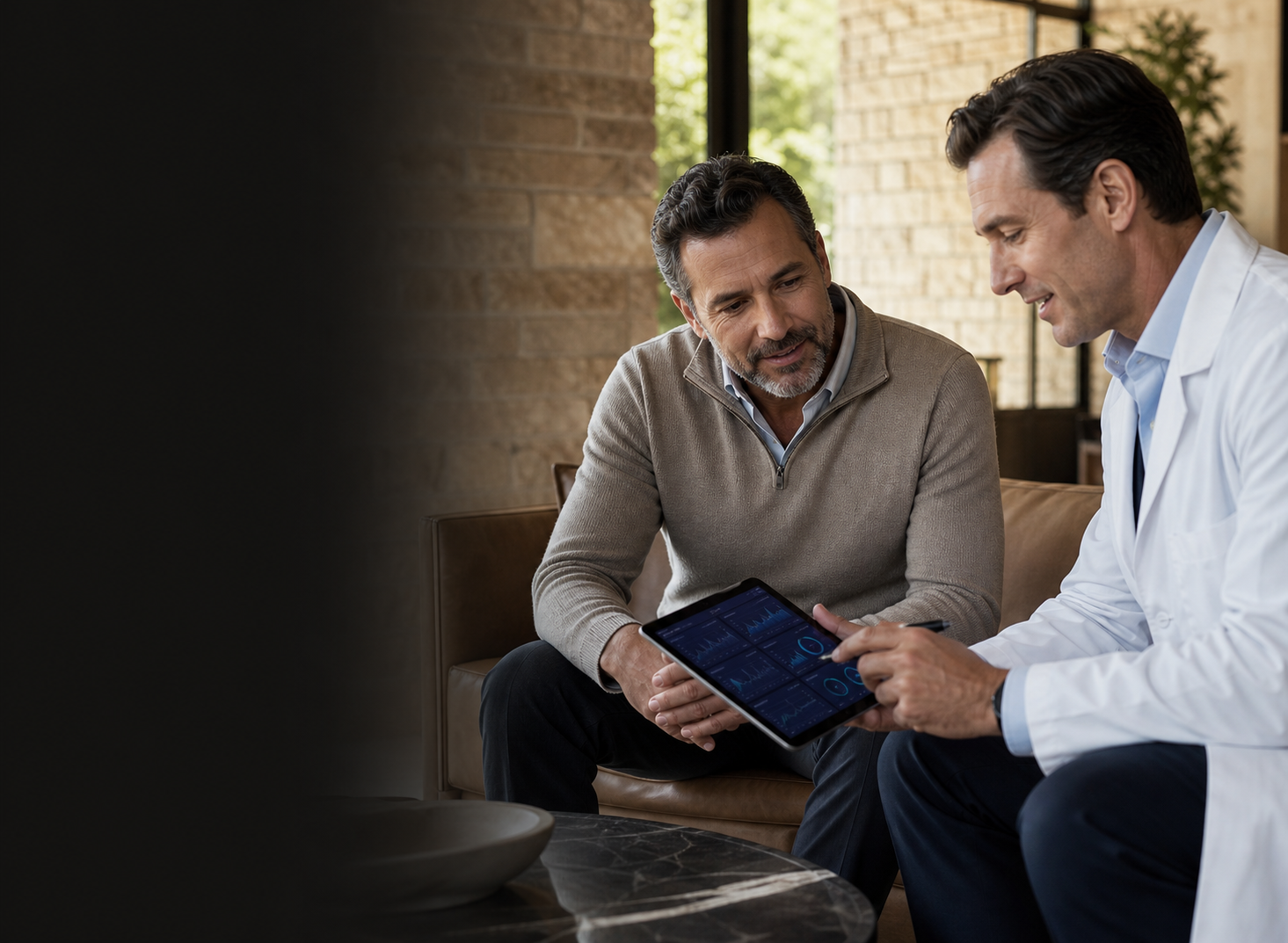 A physician and active professional reviewing a health roadmap